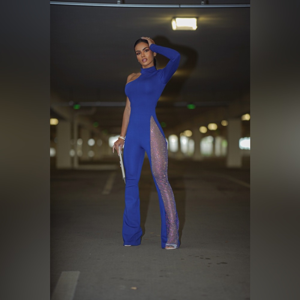 Blue One shoulder Jumpsuit Fashion Nova